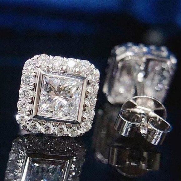 🎁 Princess Cut CZ Dazzling Imitate Zircon Earring for Women, HA4544 - Picture 1 of 6